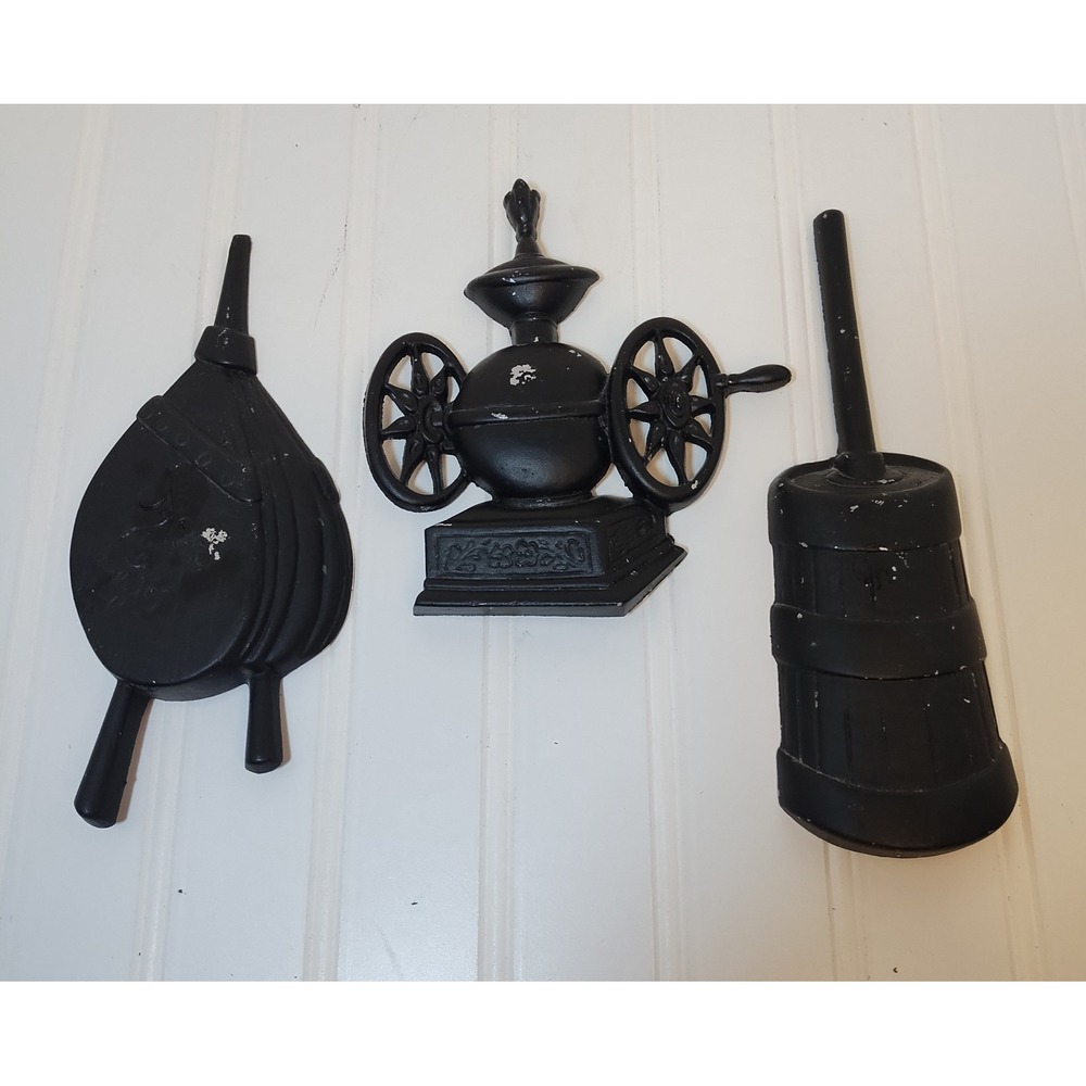 3 Vintage Sexton Cast Iron Wall Hangings Black Rustic Farmhouse Cottage Decor